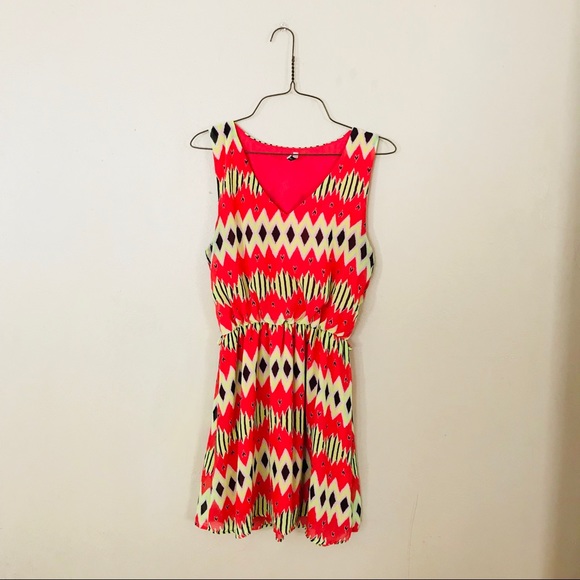 Dresses & Skirts - Coral and Yellow Tribal Print Dress